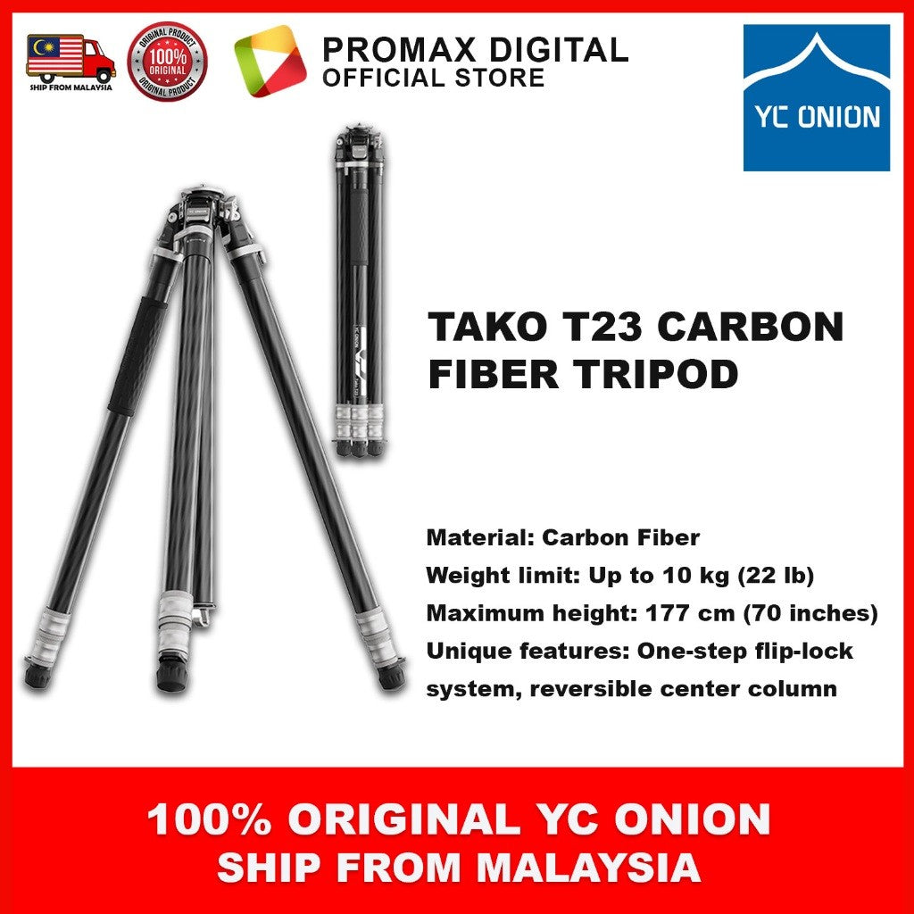 YC Onion TAKO T23 with BF44 BC44 Carbon Fiber Tripod Feather Light One-Flip Lightweight Tripod
