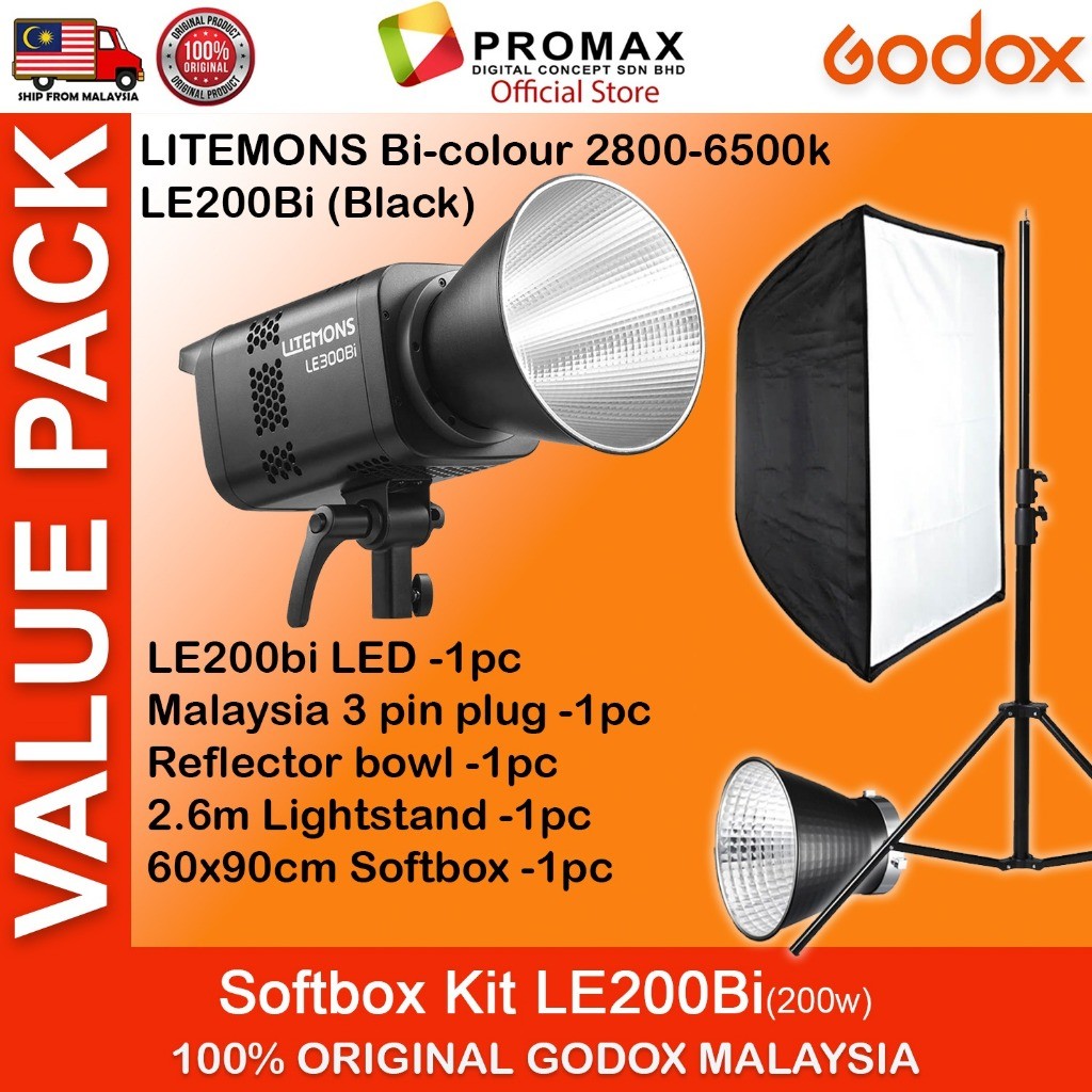 VALUE PACK!! GODOX LE200D LE200Bi LE300Bi LE600Bi  Litemons Bi-Color 2800 - 6500K Studio Light 5600K