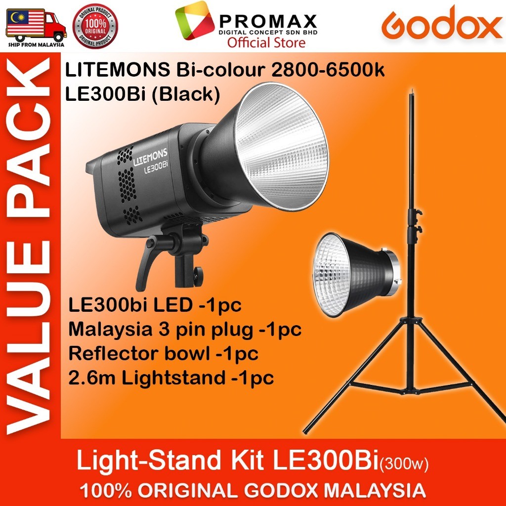 VALUE PACK!! GODOX LE200D LE200Bi LE300Bi LE600Bi  Litemons Bi-Color 2800 - 6500K Studio Light 5600K