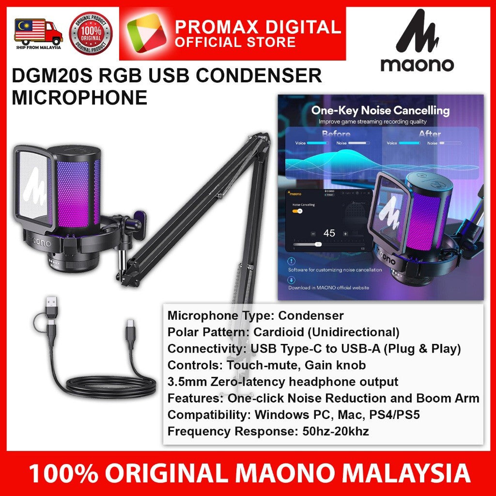MAONO DGM20S RGB USB CONDENSER MICROPHONE FOR GAMING PODCAST STREAMING RECORDING