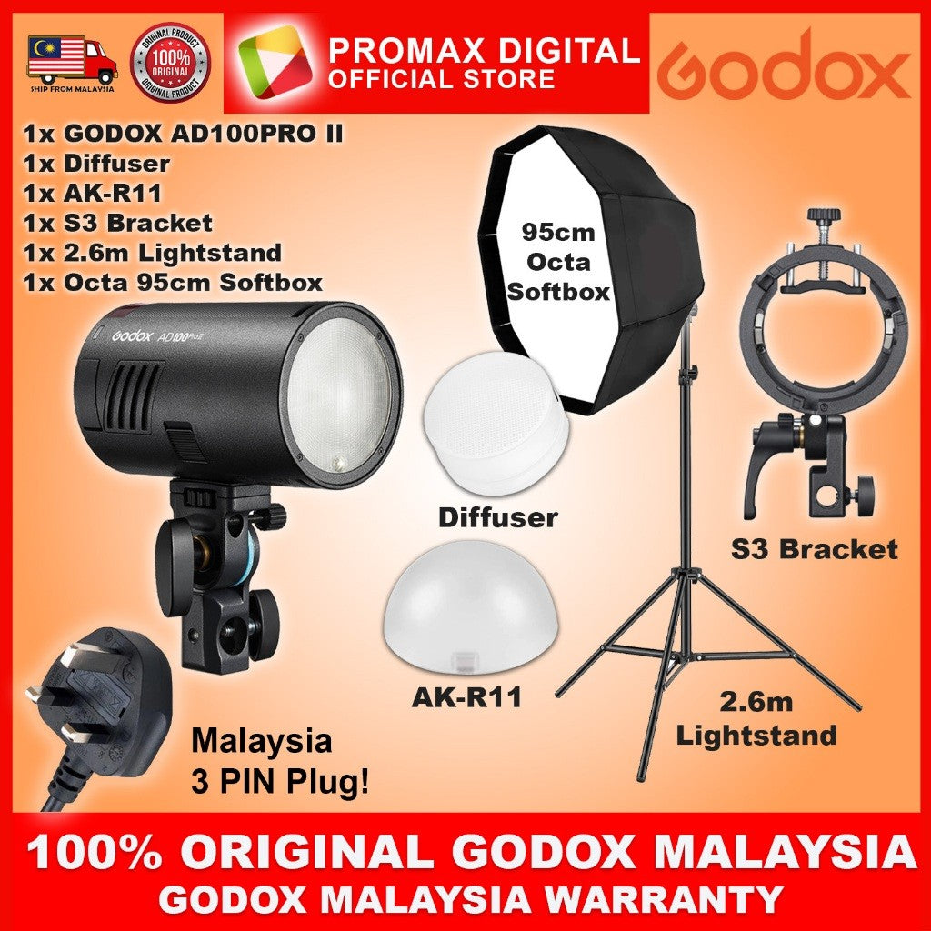 GODOX AD100PRO II POCKET FLASH LED MODELLING USB C CHARGING STUDIO FLASH LIGHT AD100PROII