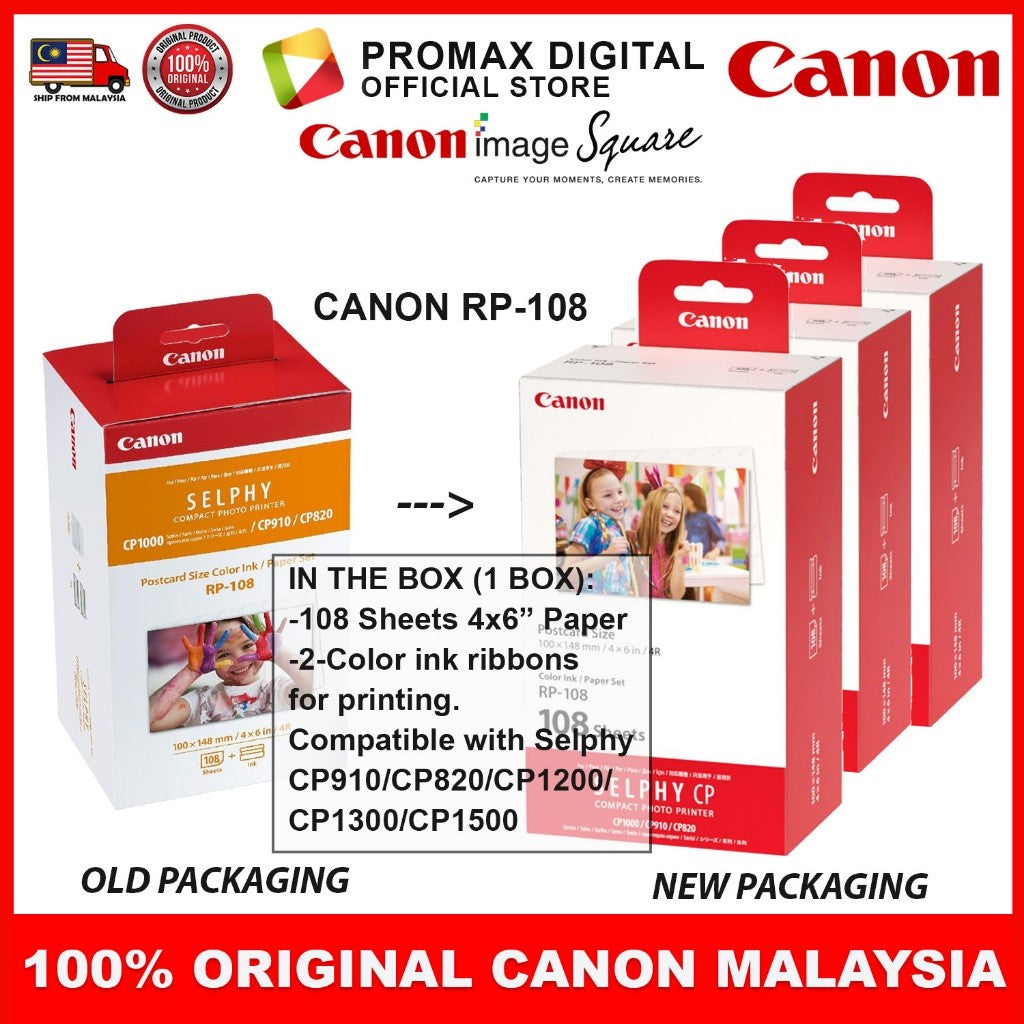 Canon RP-108 RP108 Color Ink & 4R Paper Set x 3 Boxes For Selphy CP910 CP1200 CP1300 CP1500
