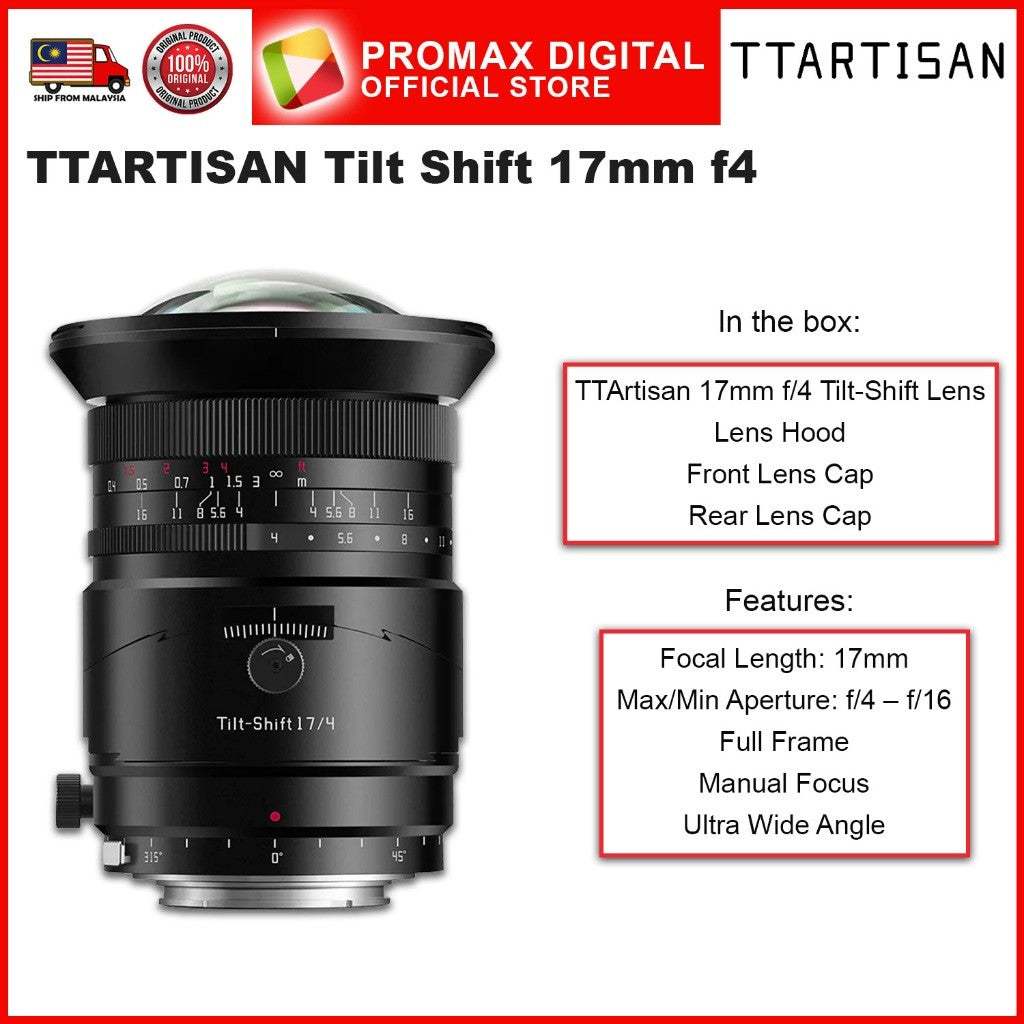 TTArtisan Tilt Shift 17mm f4 Full Frame Lens for E GFX Z and RF Mount