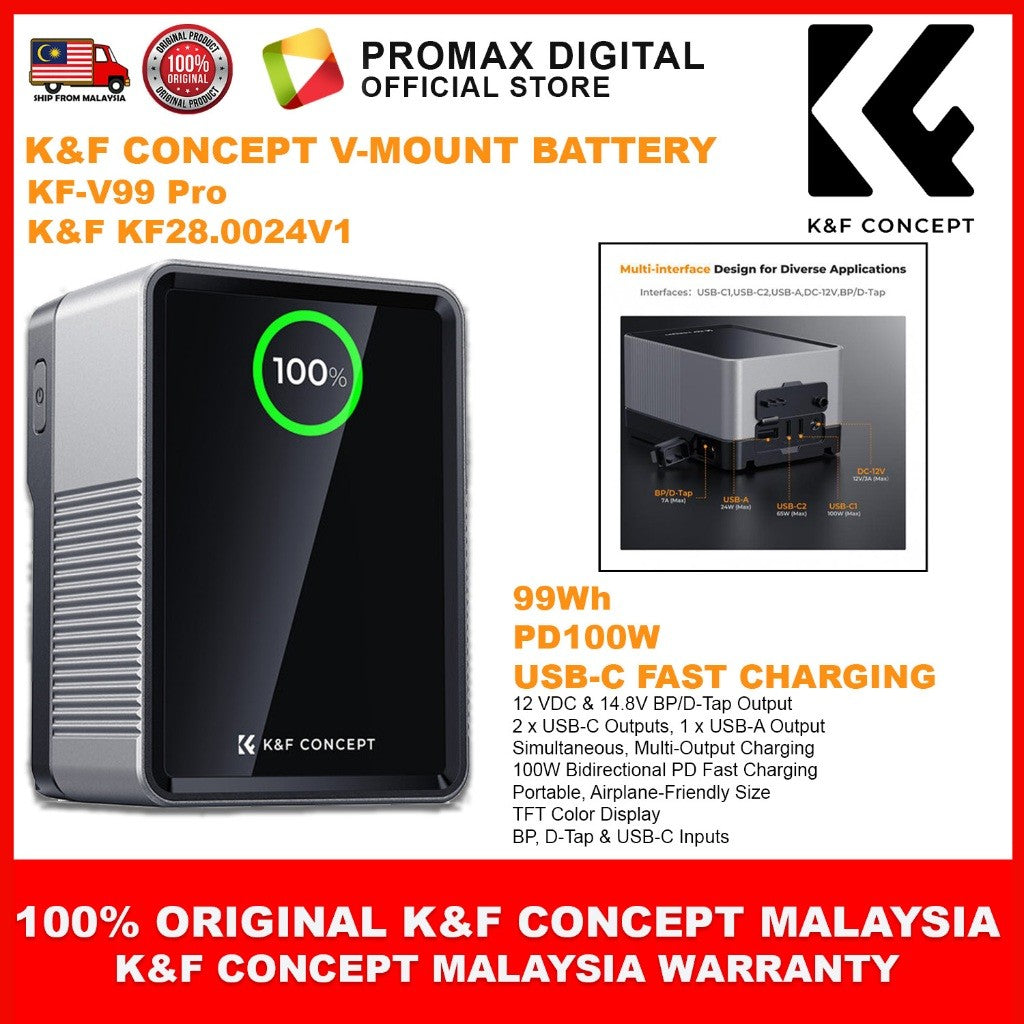 K&F Concept KF-V99 Pro KF28.0024 KF28.0092 V1 99Wh SE V-Mount Battery PD100W USB-C Fast Charging Multi Ports KFV99Pro
