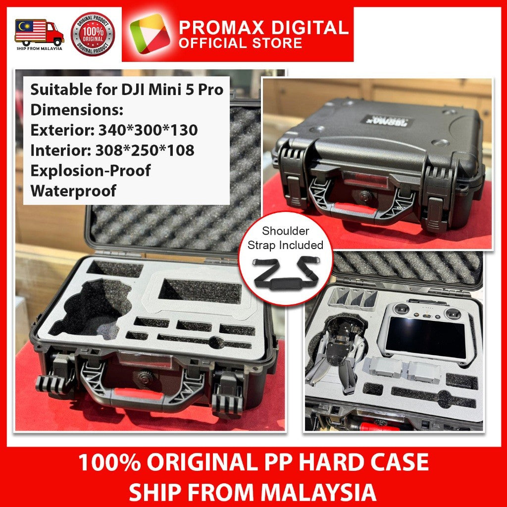 PROMAX PP HARD CASE FOR DJI MINI 5 PRO EXPLOSION PROOF , WATER PROOF CARRYING CASE PRE CUT FOAM