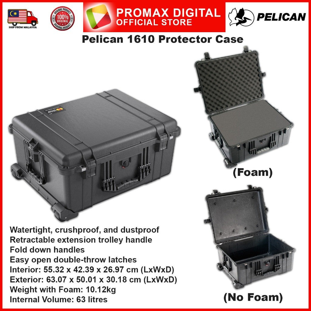Pelican 1610 Protector Case Promax 1610 Tough Case for Camera Gears Crushproof Dustproof Watertight