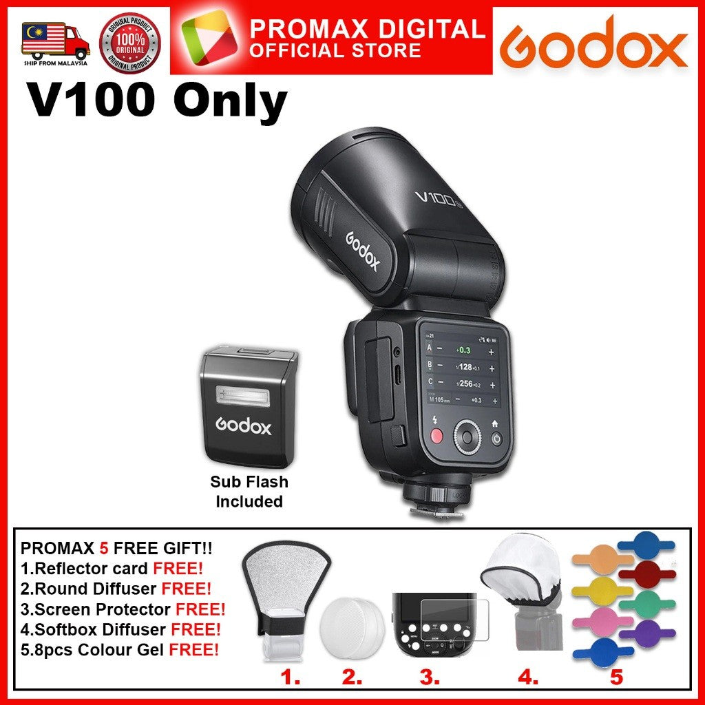 Godox V100 TTL Li-ion Round Head Camera Flash 100ws Sub Flash