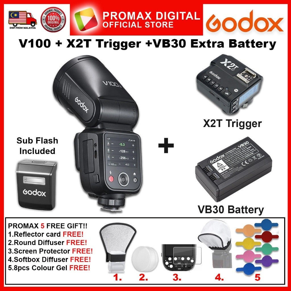 Godox V100 TTL Li-ion Round Head Camera Flash 100ws Sub Flash
