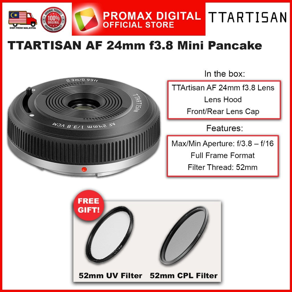 TTArtisan AF 24mm f3.8 Full Frame Mini Pancake Lens Ultra Compact for E Mount