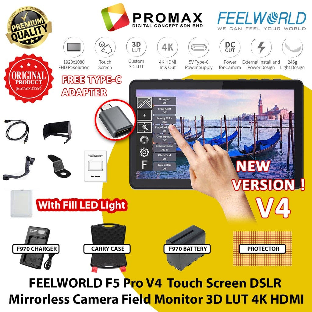 FEELWORLD F5 PRO V4 6" Inch 4K / F5 Pro X 5.5" Touch Screen Monitor Field 3D LUT HDMI Video Monitor DSLR Camera