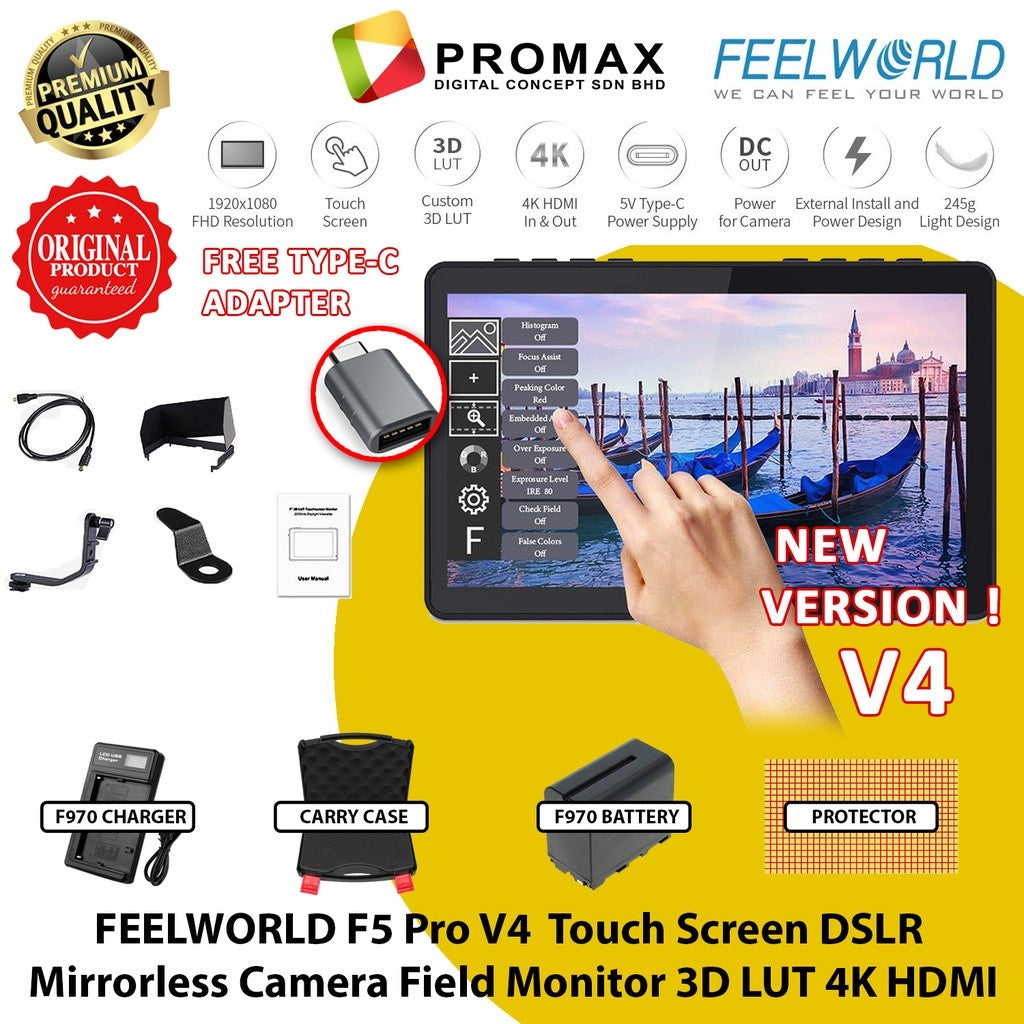 FEELWORLD F5 PRO V4 6" Inch 4K / F5 Pro X 5.5" Touch Screen Monitor Field 3D LUT HDMI Video Monitor DSLR Camera