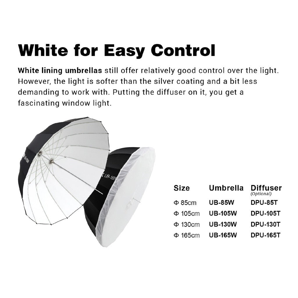 Godox Parabolic Umbrella Diffuser UB-85S UB-105S UB-130S UB-165S Silver  UB-85W UB-105W UB-130W UB-165W White