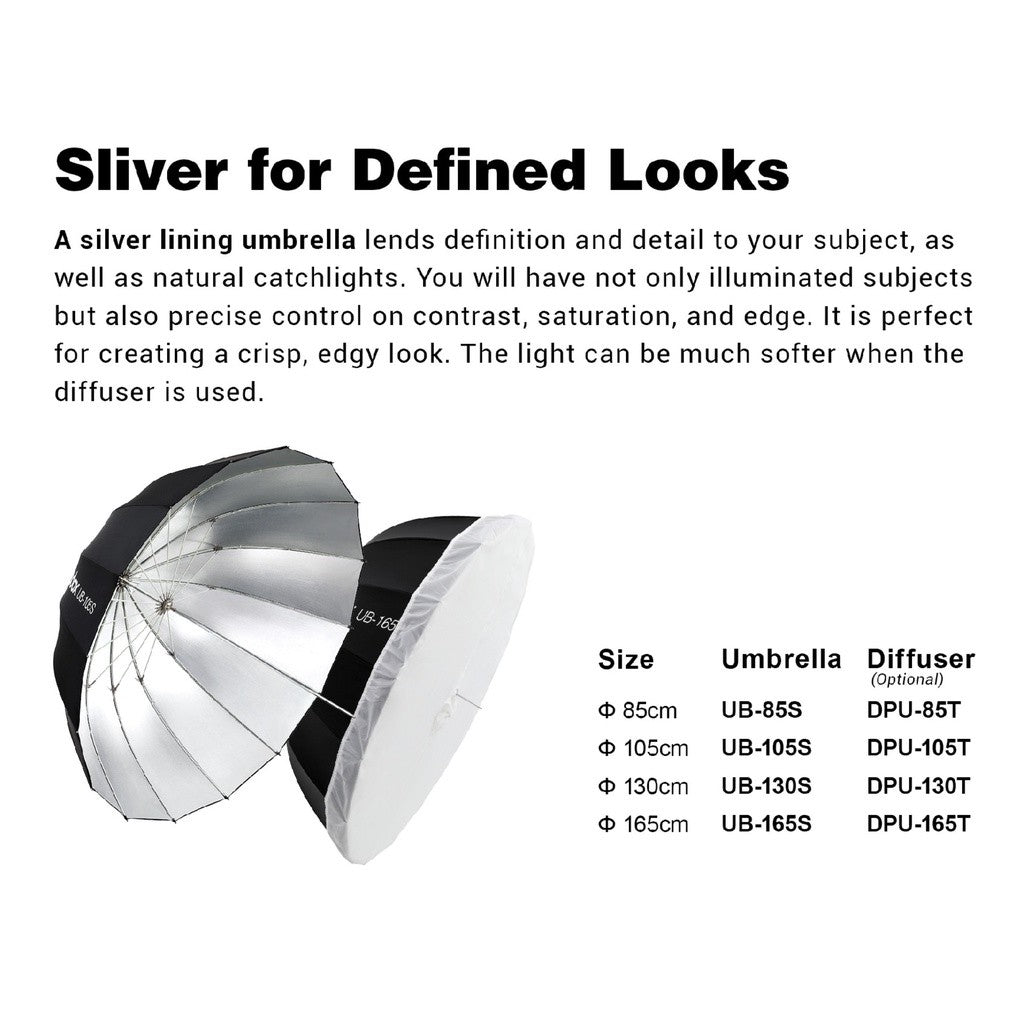 Godox Parabolic Umbrella Diffuser UB-85S UB-105S UB-130S UB-165S Silver  UB-85W UB-105W UB-130W UB-165W White