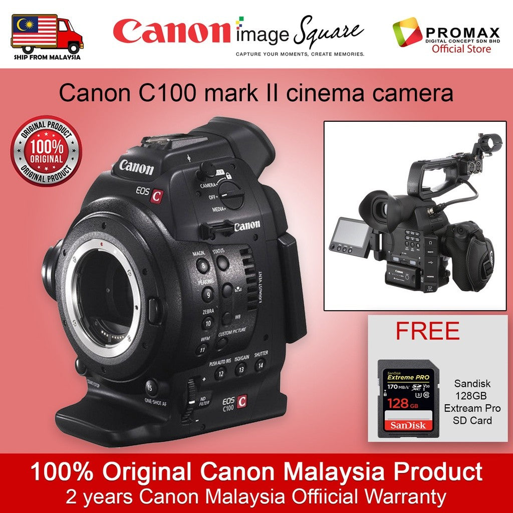 Canon EOS C100 Mark II Cinema EOS Camera with Dual Pixel CMOS AF (Body Only) Canon Malaysia 2 years warranty