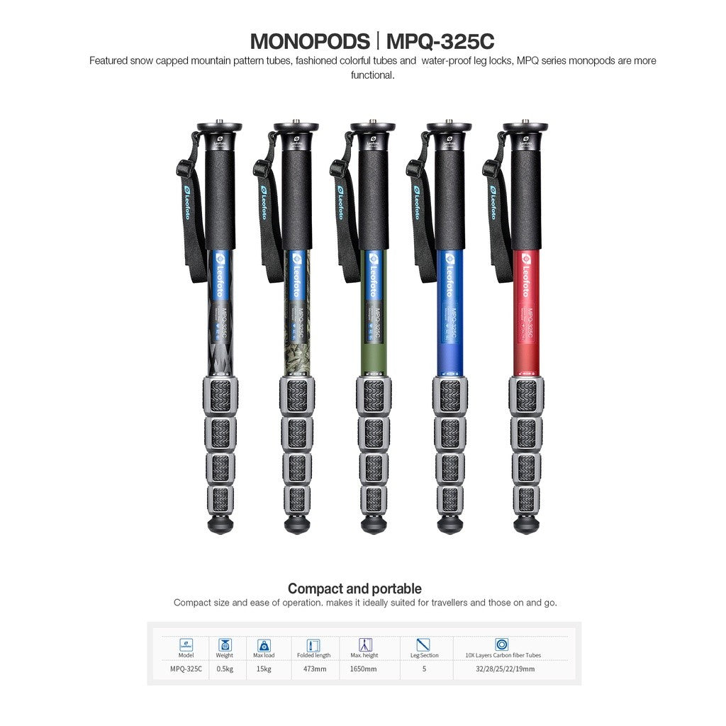 Leofoto MPQ-325C 5-Section Carbon Fibre Monopod with Case 100% Original Malaysia