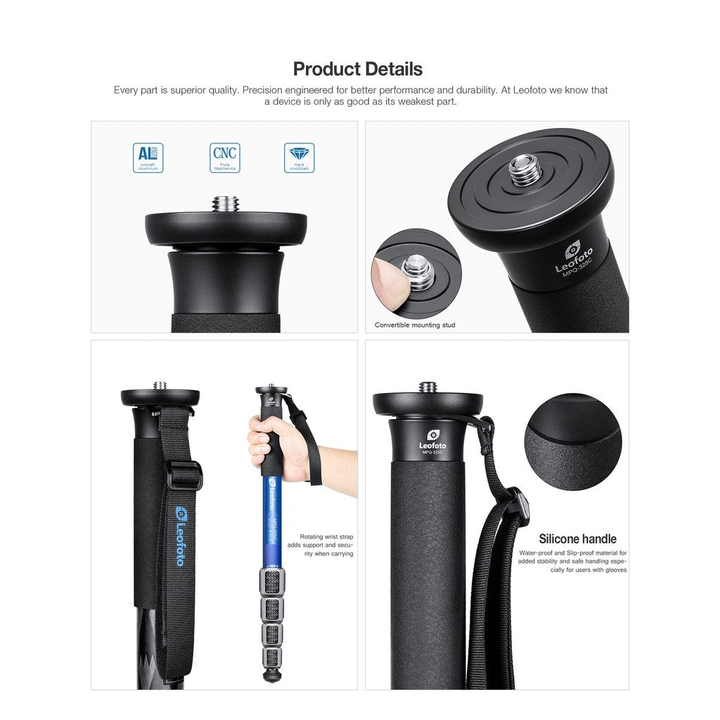 Leofoto MPQ-325C 5-Section Carbon Fibre Monopod with Case 100% Original Malaysia