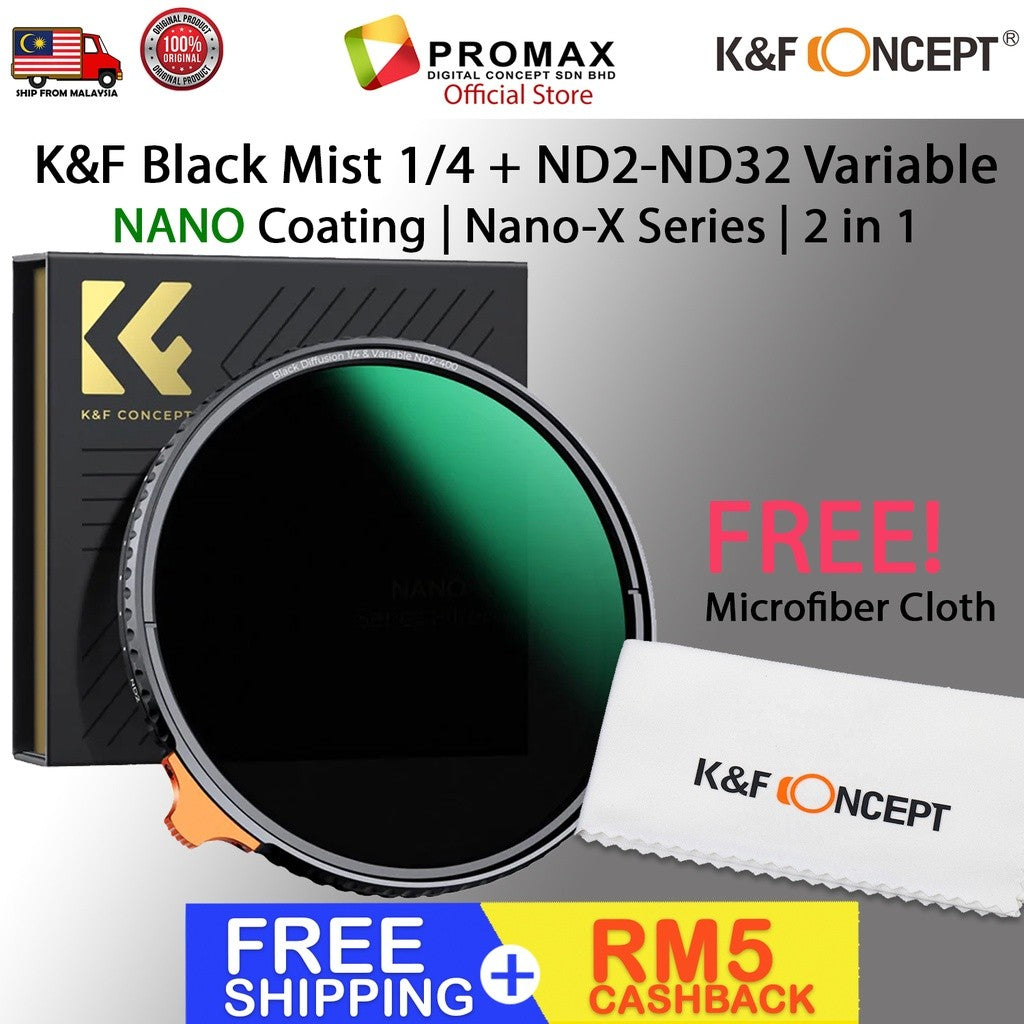 CHEAPEST! K&F Concept Nano-X Black Mist Diffusion 1/4 with ND2-32 ND Varieble Soft 2 in1 Filter Double Side Multi-Coated