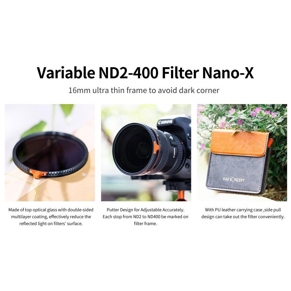 CHEAPEST! K&F Concept Variable ND Filter ND2-400 (9 Stop) VND Filter Waterprof Scratch Resistant Nano-X Series