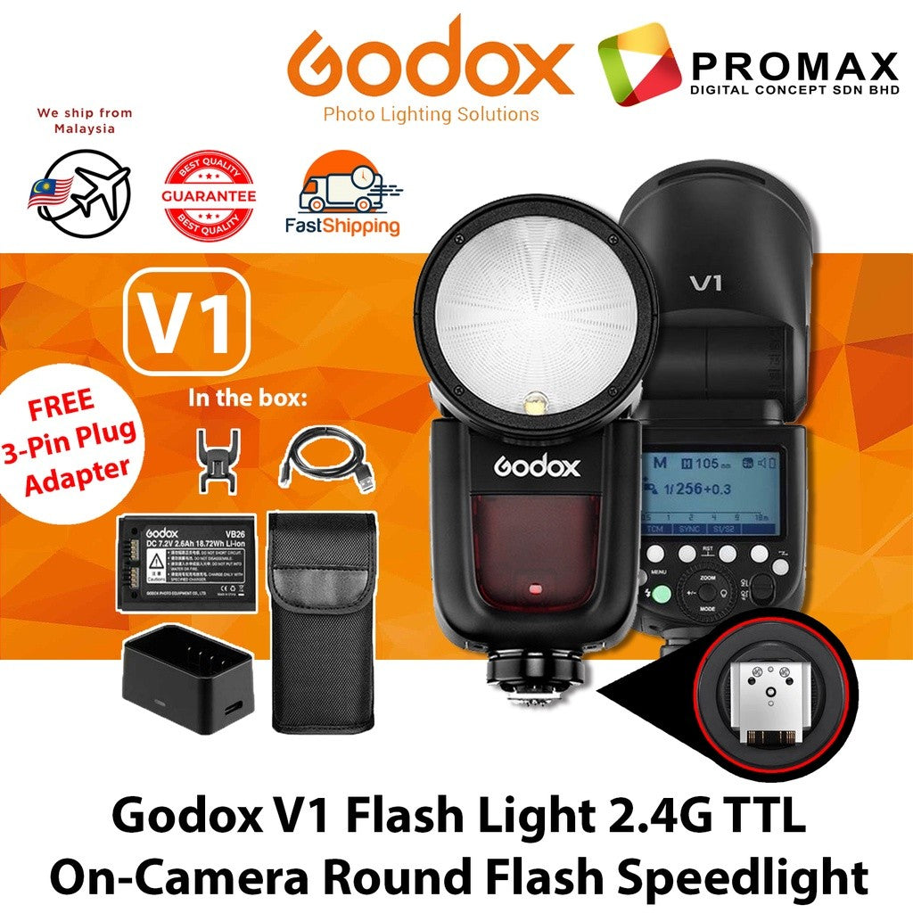 UPGRADED Metal Hotshoe Godox V1 V1S SONY Flash Speedlight Round Flash TTL  Battery HSS with AK-R1 VB26 X2T Accessory Kit
