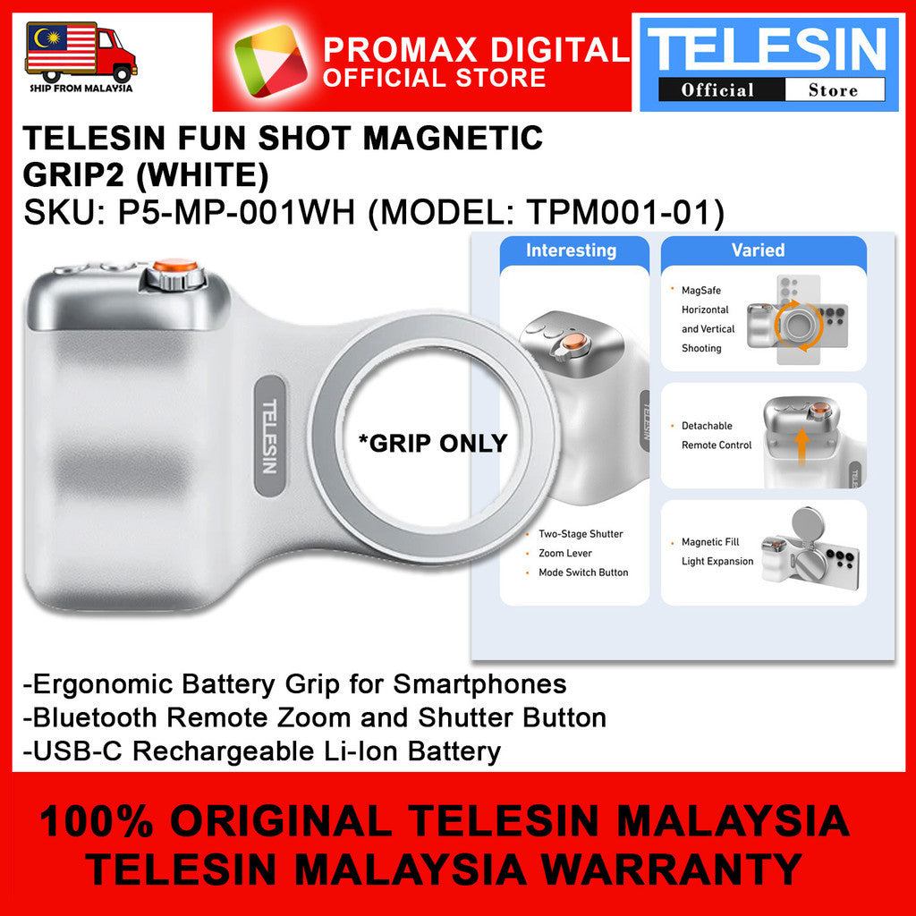 TELESIN Fun Shot 2 Magnetic Grip2 Phone Holder Bluetooth Remote Control Zoom Camera Handle for Smartphones Funshot 2