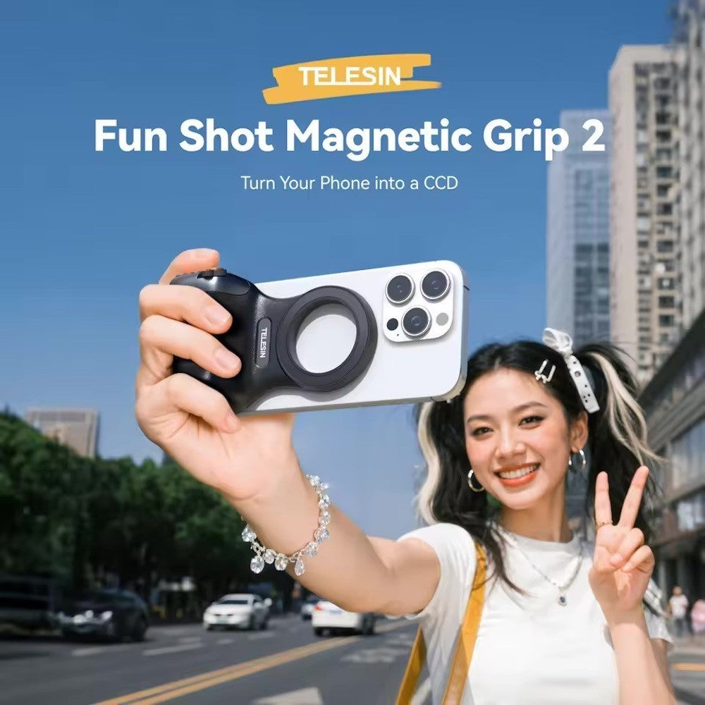 TELESIN Fun Shot 2 Magnetic Grip2 Phone Holder Bluetooth Remote Control Zoom Camera Handle for Smartphones Funshot 2