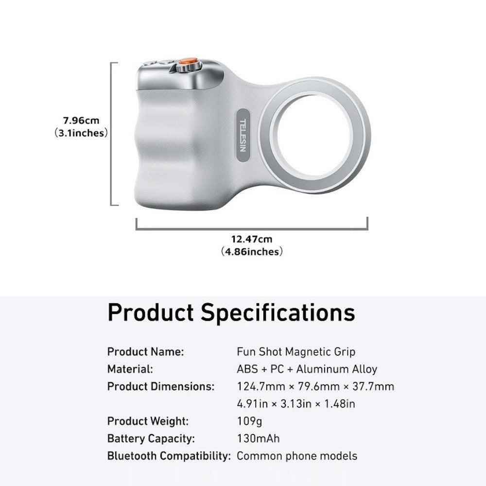 TELESIN Fun Shot 2 Magnetic Grip2 Phone Holder Bluetooth Remote Control Zoom Camera Handle for Smartphones Funshot 2