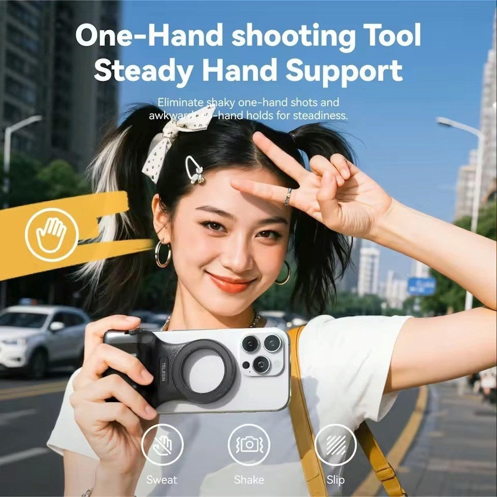 TELESIN Fun Shot 2 Magnetic Grip2 Phone Holder Bluetooth Remote Control Zoom Camera Handle for Smartphones Funshot 2