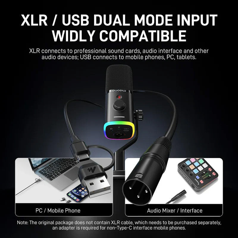 Maono PD100X Dynamic USB/XLR RGB Gaming Microphone for Game Streamers Maonocaster