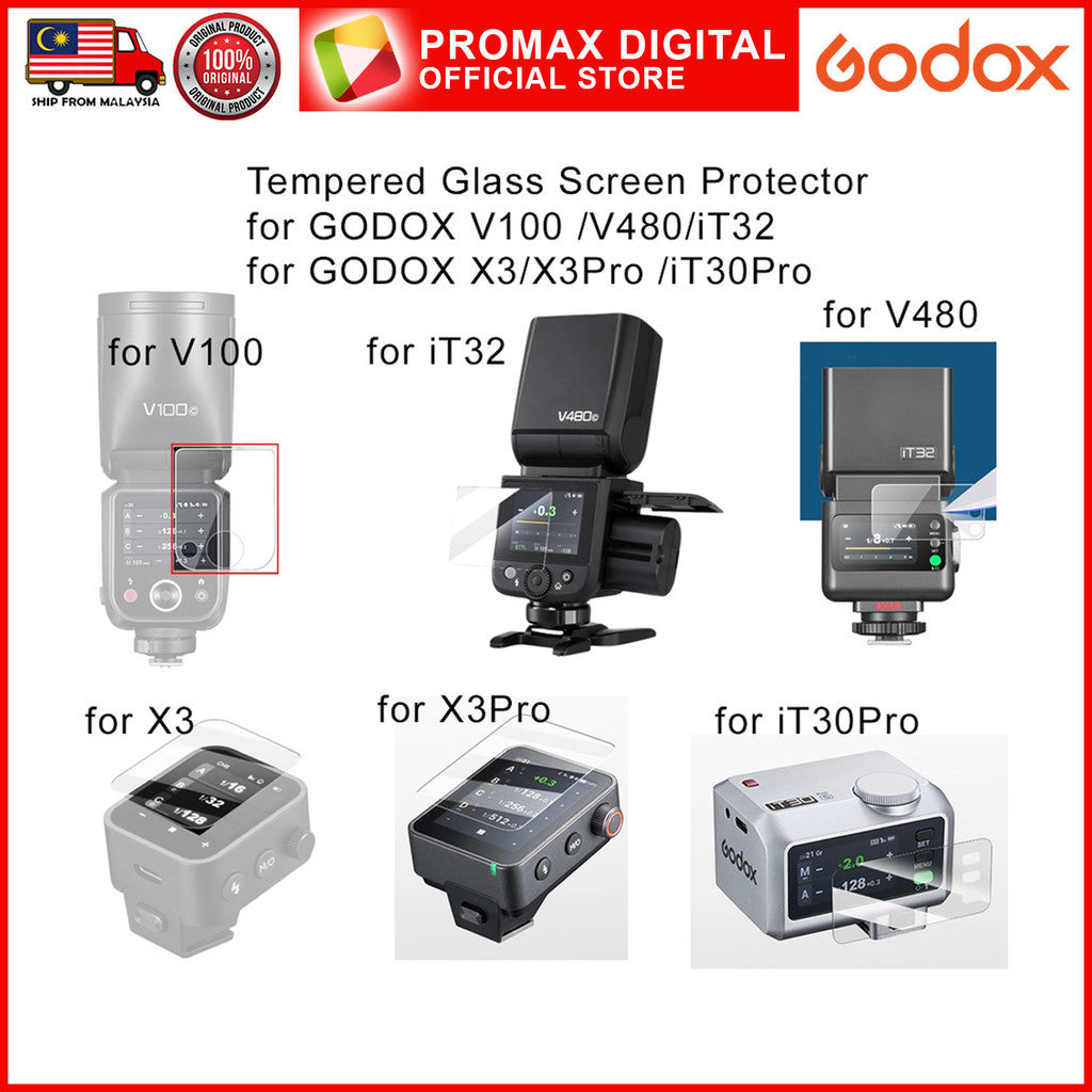 Tempered Glass Screen Protector for Godox V100 / V480 / V1 Mid / iT32/X3 / X3Pro / iT30Pro