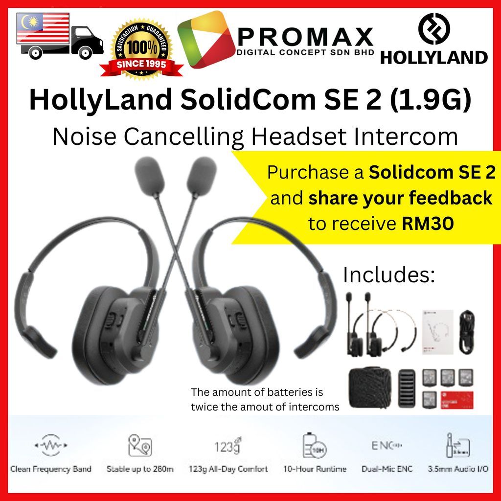Hollyland Solidcom SE 2 1.9Ghz Full-Duplex Wireless Intercom Headset System with Dual-Mic ENC 2s 4s 6s 8s