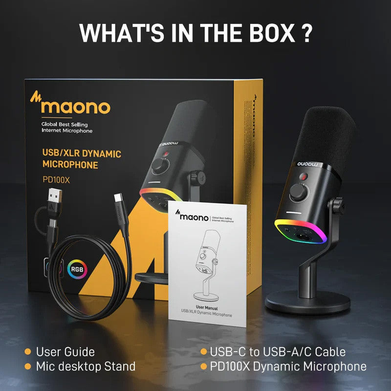 Maono PD100X Dynamic USB/XLR RGB Gaming Microphone for Game Streamers Maonocaster