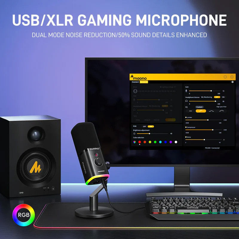 Maono PD100X Dynamic USB/XLR RGB Gaming Microphone for Game Streamers Maonocaster