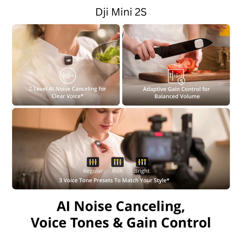 DJI Mic Mini 2 & 2S Mini Wireless 2-Level Noise cancelling Collar Microphone High-Quality Audio mini 2 s mini2s mini2