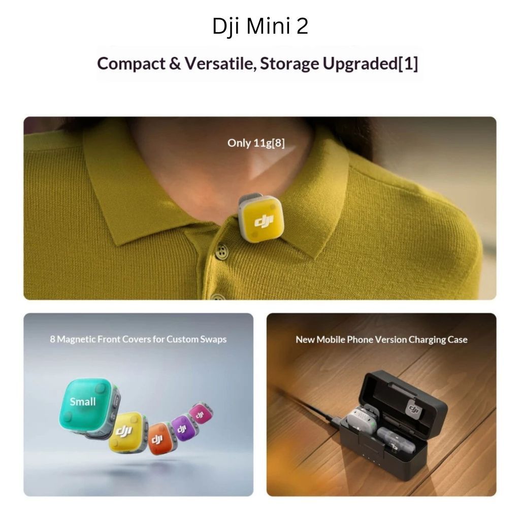DJI Mic Mini 2 & 2S Mini Wireless 2-Level Noise cancelling Collar Microphone High-Quality Audio mini 2 s mini2s mini2