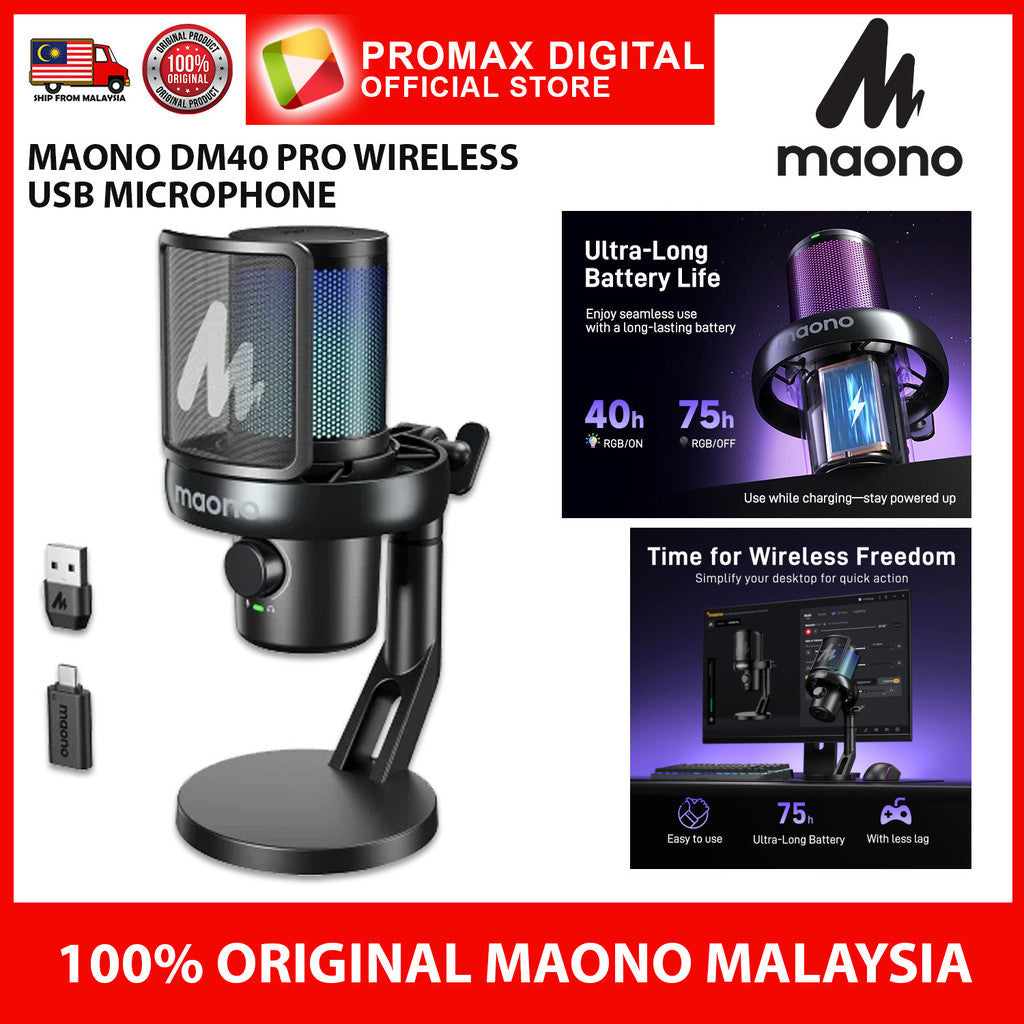 MAONO DM40 PRO WIRELESS GAMING MICROPHONE NOISE-CANCELLATION USB MIC WITH SOFTWARE DM40PRO