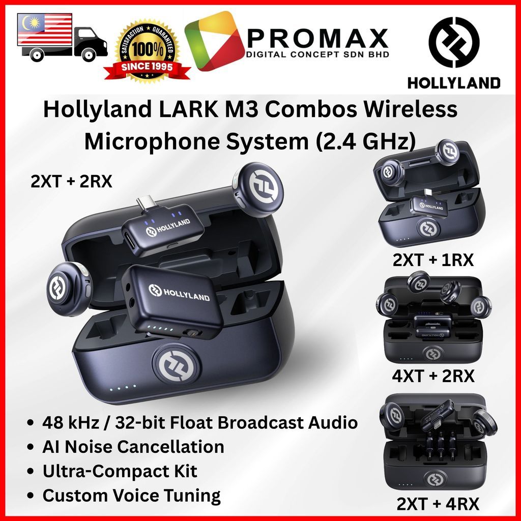 Hollyland LARK M3 Combos Wireless Microphone System (2.4 GHz) 2TX & 1RX, 2TX & 2RX, 2TX & 4RX, 4TX & 2RX, Camera RX