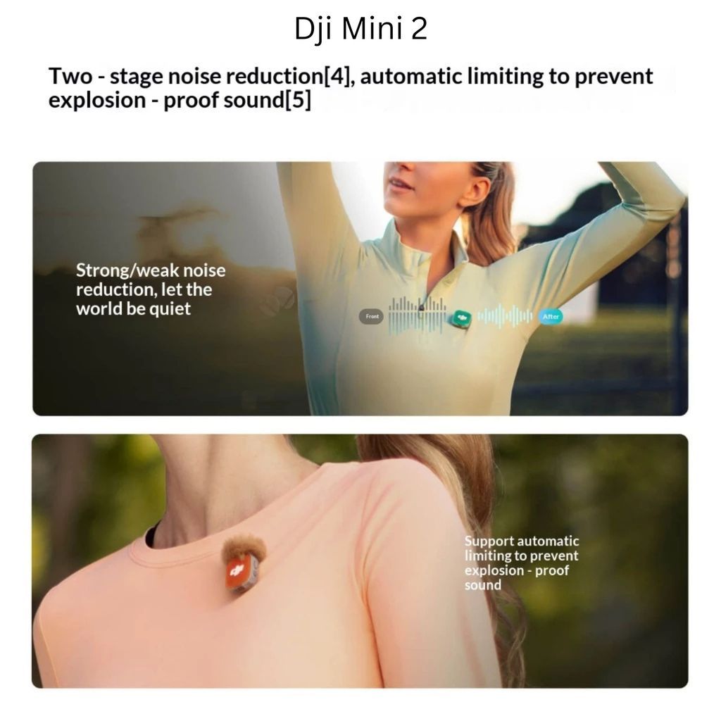 DJI Mic Mini 2 & 2S Mini Wireless 2-Level Noise cancelling Collar Microphone High-Quality Audio mini 2 s mini2s mini2