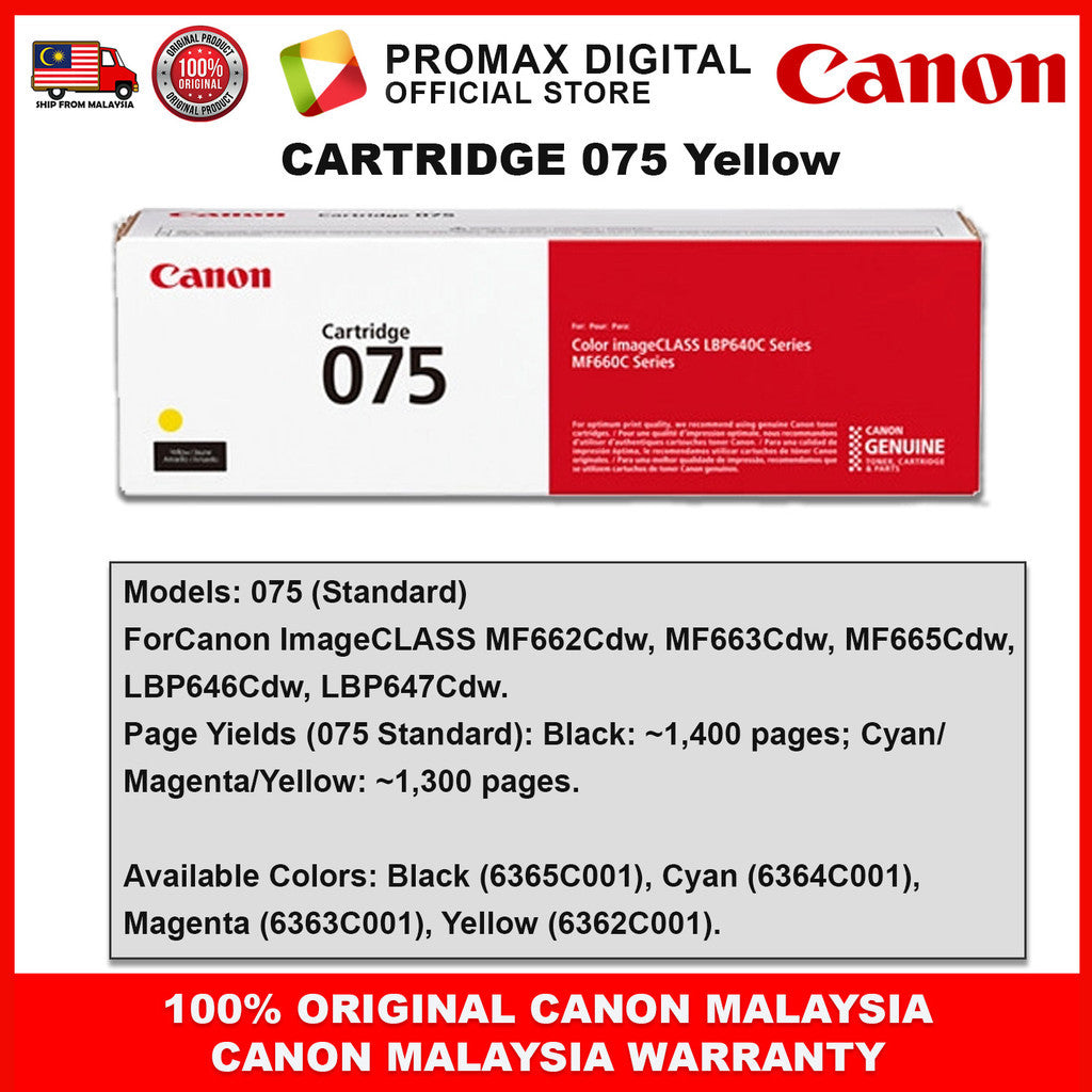 Canon Toner Cart 075 / 075H High-Capacity Toner Cartridge  LBP646Cdw LBP647Cdw MF662Cdw MF664Cdw MF667Cx