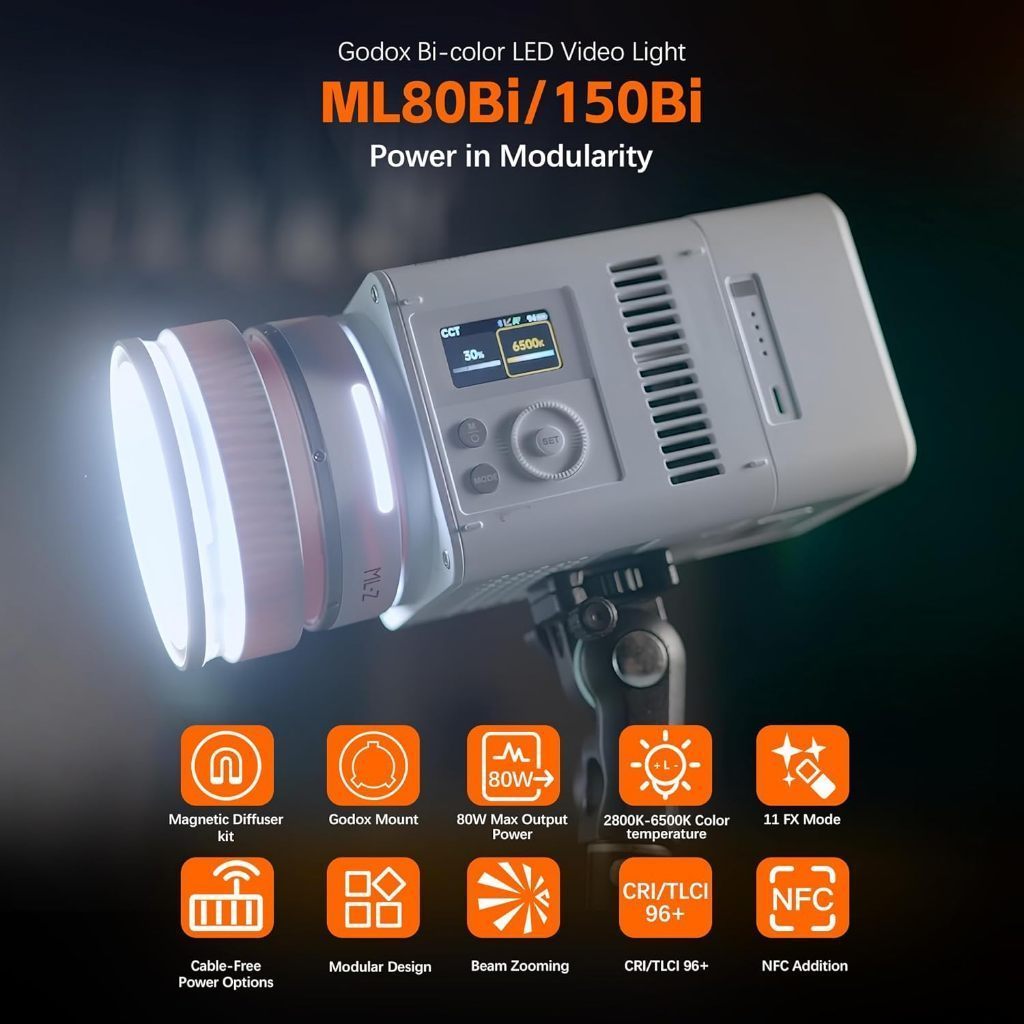GODOX ML80Bi ML150Bi Bi-Color LED Video Light Godox Mount with Optional Bowens Adapter