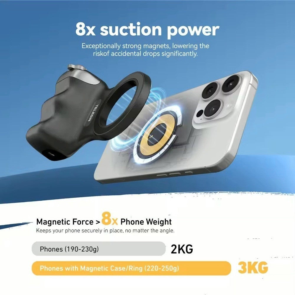 TELESIN Fun Shot 2 Magnetic Grip2 Phone Holder Bluetooth Remote Control Zoom Camera Handle for Smartphones Funshot 2