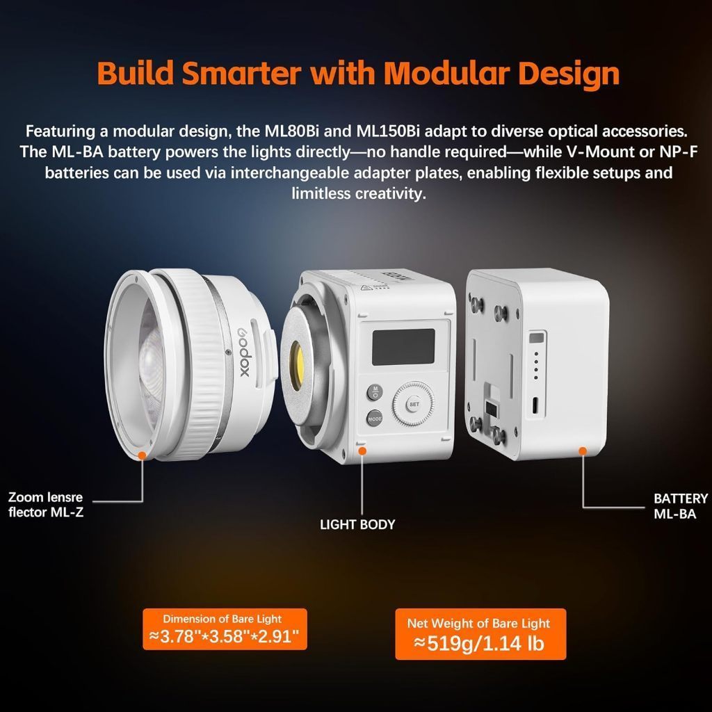 GODOX ML80Bi ML150Bi Bi-Color LED Video Light Godox Mount with Optional Bowens Adapter