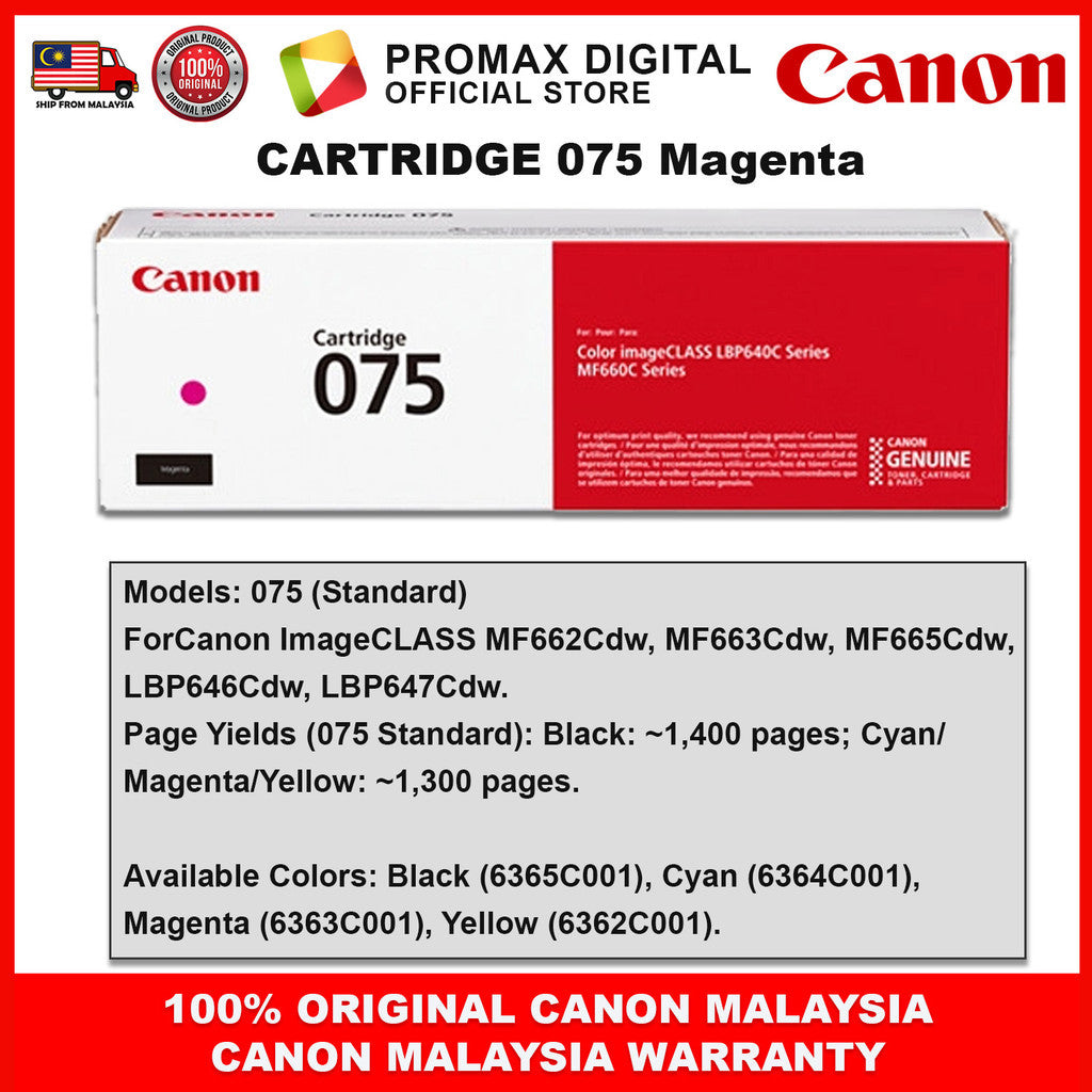 Canon Toner Cart 075 / 075H High-Capacity Toner Cartridge  LBP646Cdw LBP647Cdw MF662Cdw MF664Cdw MF667Cx