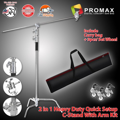 C Stand Photography Heavy Duty Stainless Steel 30kg Payload with Carry bag & Roller Wheel