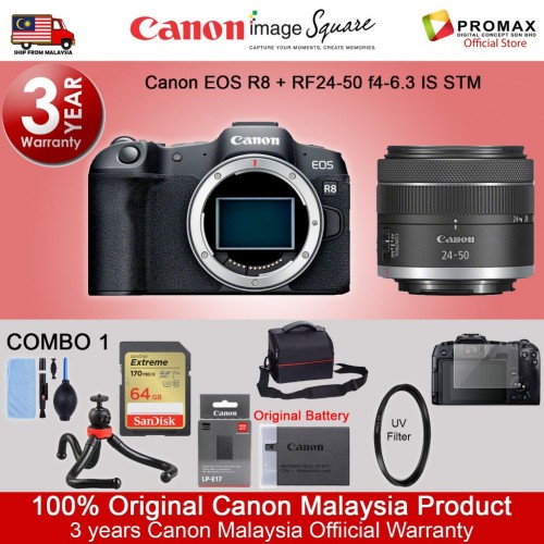 Canon EOS R8 with Kit Lens RF 24-50mm f/4.5-6.3 IS STM Mirrorless Camera (100% Original Canon Malaysia 3 Years Warranty)
