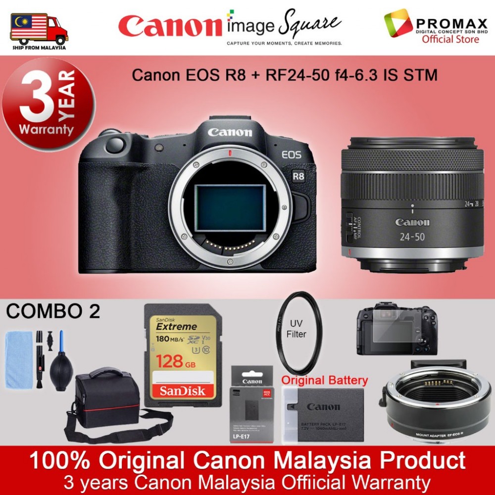 Canon EOS R8 with Kit Lens RF 24-50mm f/4.5-6.3 IS STM Mirrorless Camera (100% Original Canon Malaysia 3 Years Warranty) Canon EOS R8 with Kit Lens RF 24-50mm f/4.5-6.3 IS STM Mirrorless Camera (100% Original Canon Malaysia 3 Years Warranty)