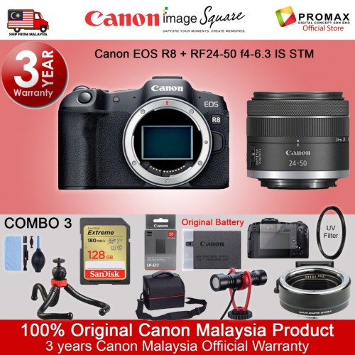 Canon EOS R8 with Kit Lens RF 24-50mm f/4.5-6.3 IS STM Mirrorless Camera (100% Original Canon Malaysia 3 Years Warranty)