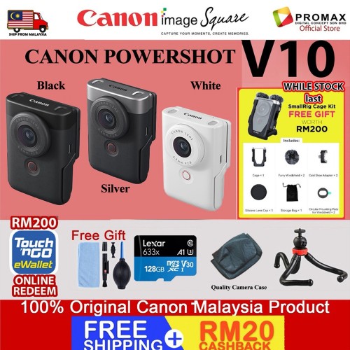 Canon PowerShot V10 Vlog Camera for Content Creators (Black/Silver) Canon Malaysia Warranty