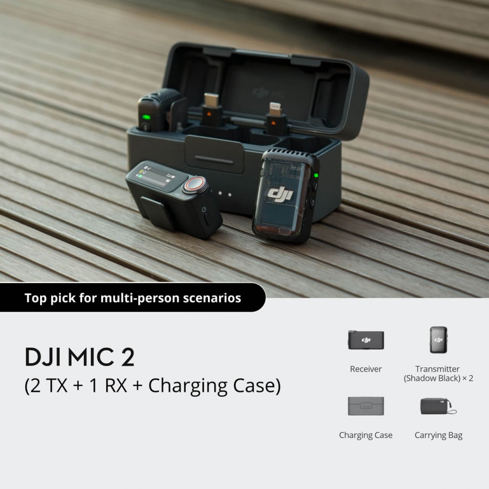 DJI MIC 2 (2TX + 1RX + Charging Case) & DJI MIC 2 (1TX + 1RX) Wireless Microphone for Pro-Level Audio DJI MIC 2 (2TX + 1RX + Charging Case) & DJI MIC 2 (1TX + 1RX) Wireless Microphone for Pro-Level Audio