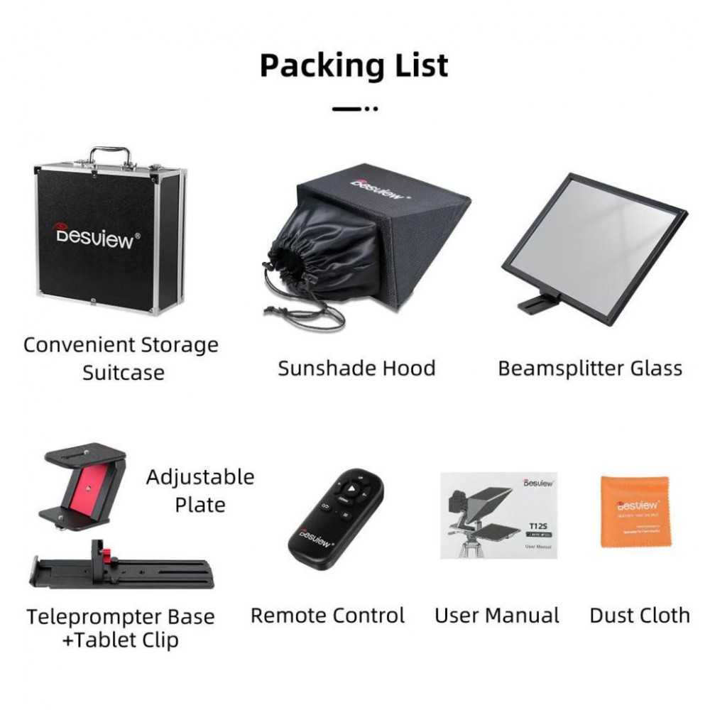 Desview Besview T12S Foldable Portable Teleprompter with Remote Control / High Display Glass Desview Besview T12S Foldable Portable Teleprompter with Remote Control / High Display Glass