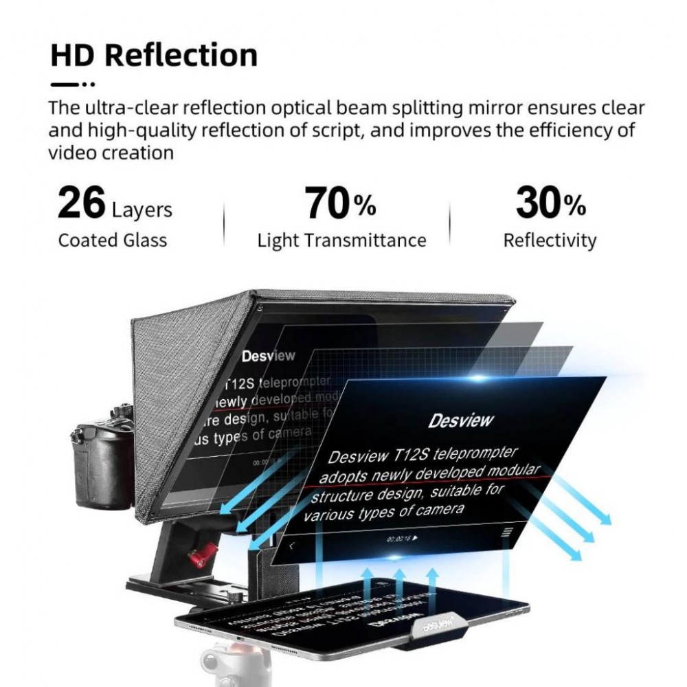 Desview Besview T12S Foldable Portable Teleprompter with Remote Control / High Display Glass Desview Besview T12S Foldable Portable Teleprompter with Remote Control / High Display Glass